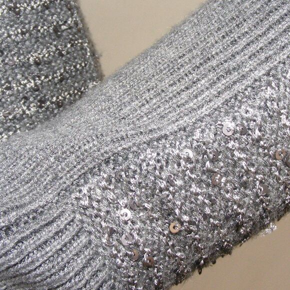 CACHE Sweater, S, Gray, Sequins, Asym hem, Long Raglan sleeves, Lightweight - Picture 4 of 10